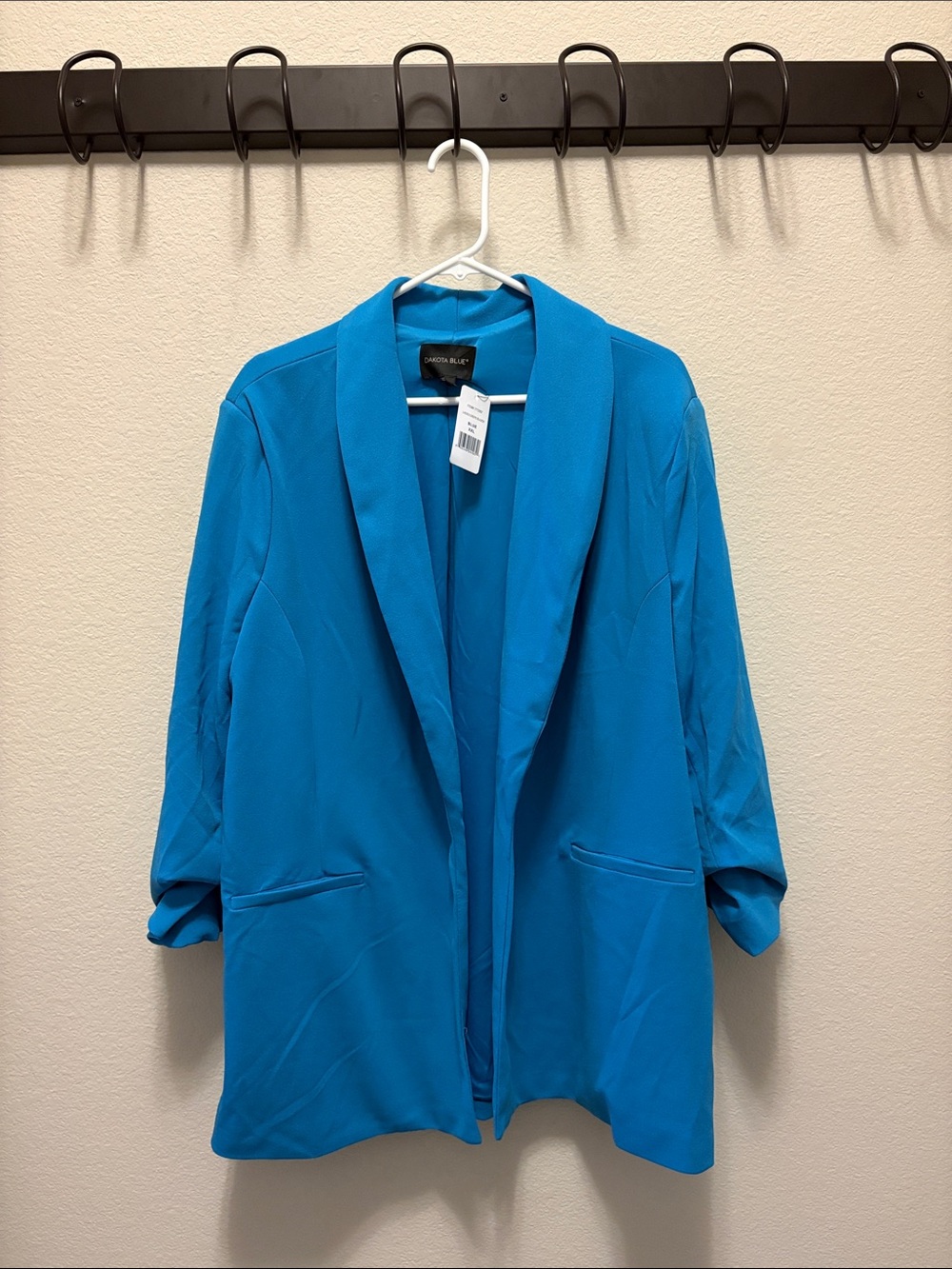 NEW Dakota Blue Women's Ladies Crepe Open Blazer Ruched Sleeves, Blue, XXL 2XL